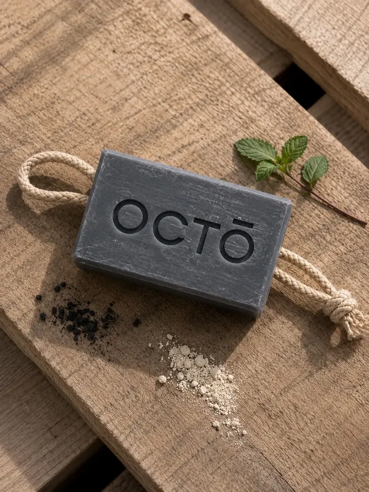 Soaps - 100% natural and vegan rope soap | Deep Forest Peppermint Essential Oil, Palmarosa, White Clay, Activated Charcoal - OCTŌ
