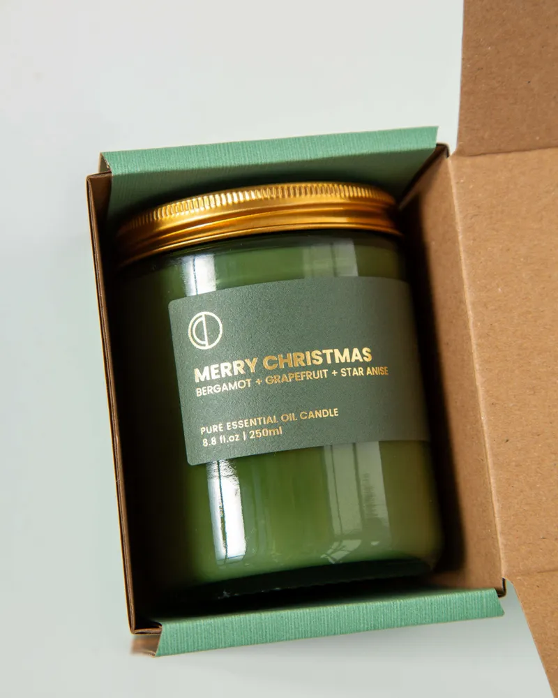 Candles - Merry Christmas (Bergamot + Cinnamon + Grapefruit + Orange + Star Anise) | Green Jar Candle |250ml - OCTŌ