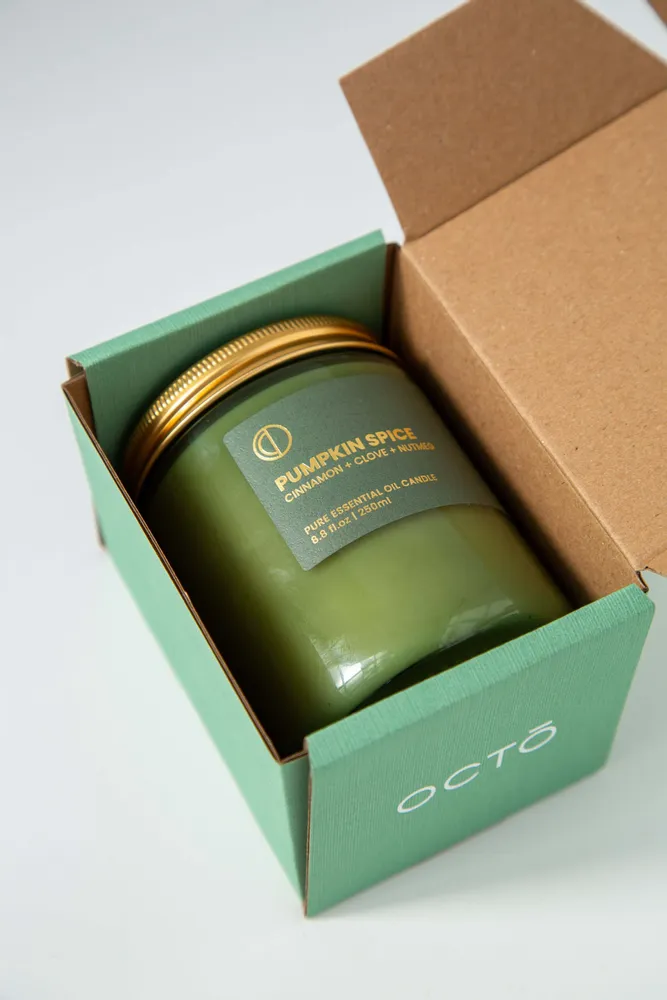 Candles - Pumpkin Spice (Cinnamon + Clove + Ginger) | Green Jar Candle |250ml - OCTŌ