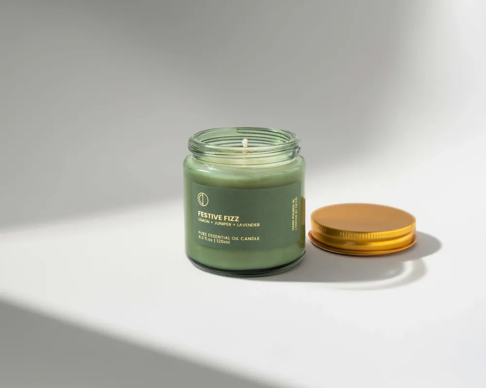 Candles - Festive Fizz (Lemon + Juniper + Lavender) | Green Jar Candle | 250ml - OCTŌ