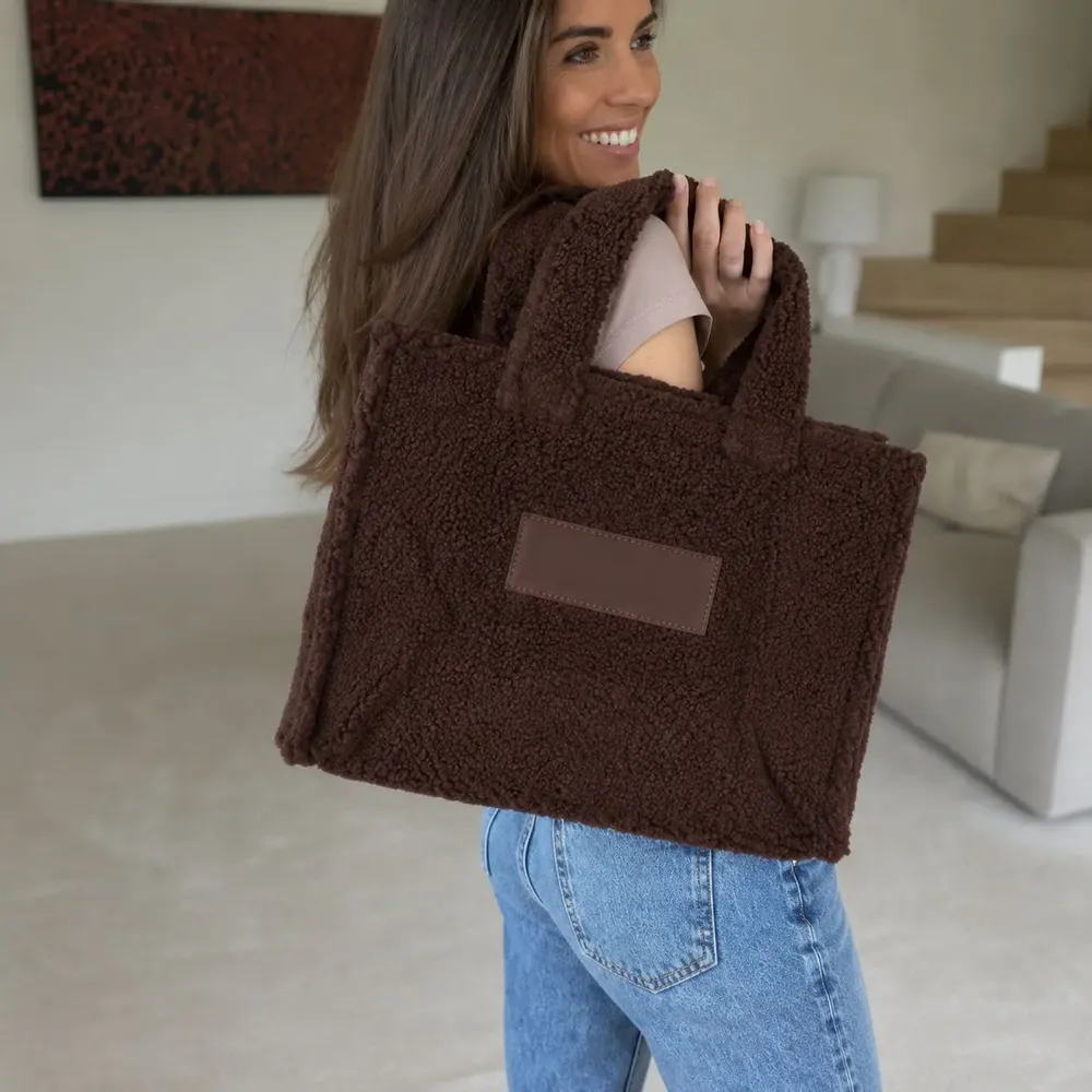 Bags and totes - Teddy tote bag in plush effect fabric - Chocolate Brown (37x16x28cm) - MOONPACK