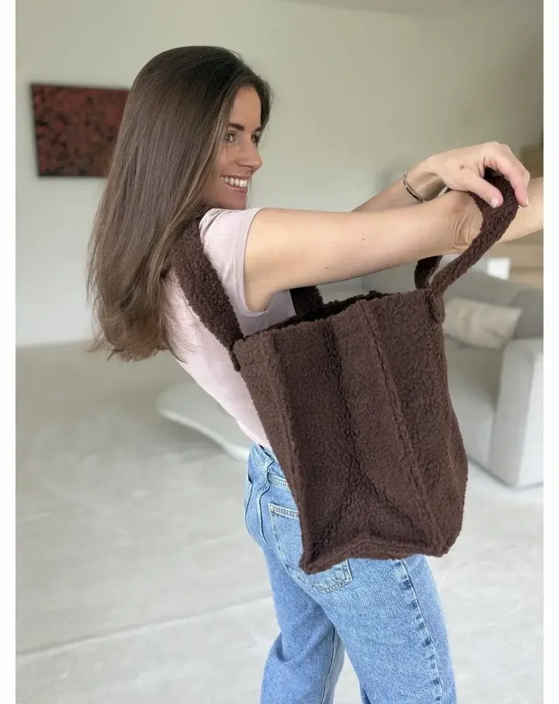 Bags and totes - Teddy tote bag in plush effect fabric - Chocolate Brown (37x16x28cm) - MOONPACK