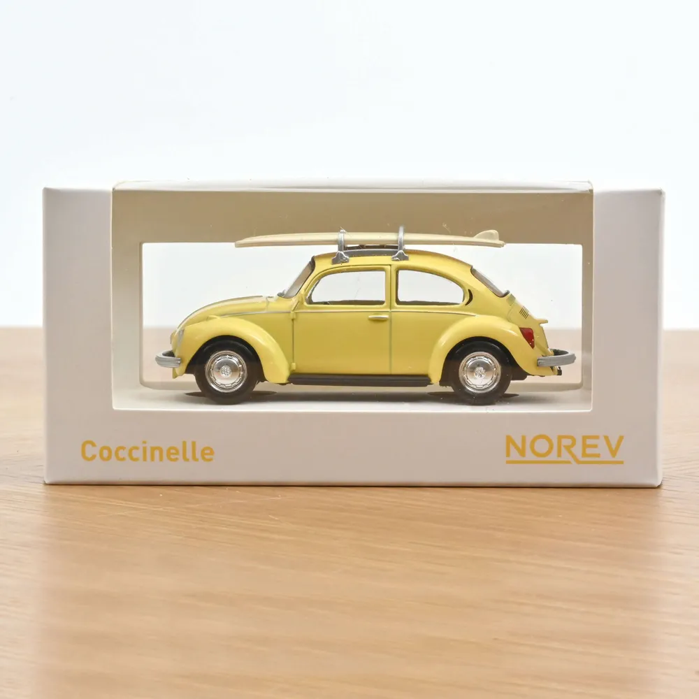 Jouets enfants - Voiture jouet VW Coccinelle 1303 1973 Jaune Pastel avec Surf Jet-car 1/43 - NOREV