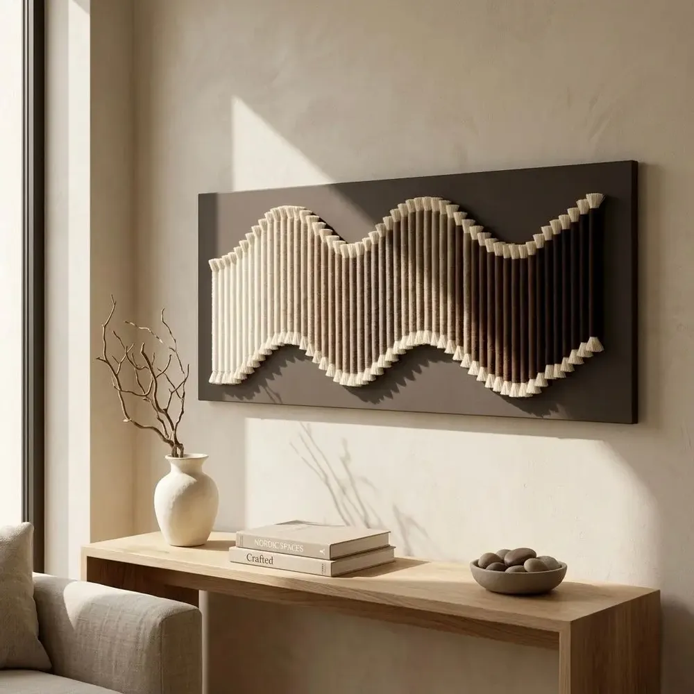 Autres décorations murales - Ethereal Wave : décoration murale textile 3D ombrée faite à la main av - SARMAL DESIGN