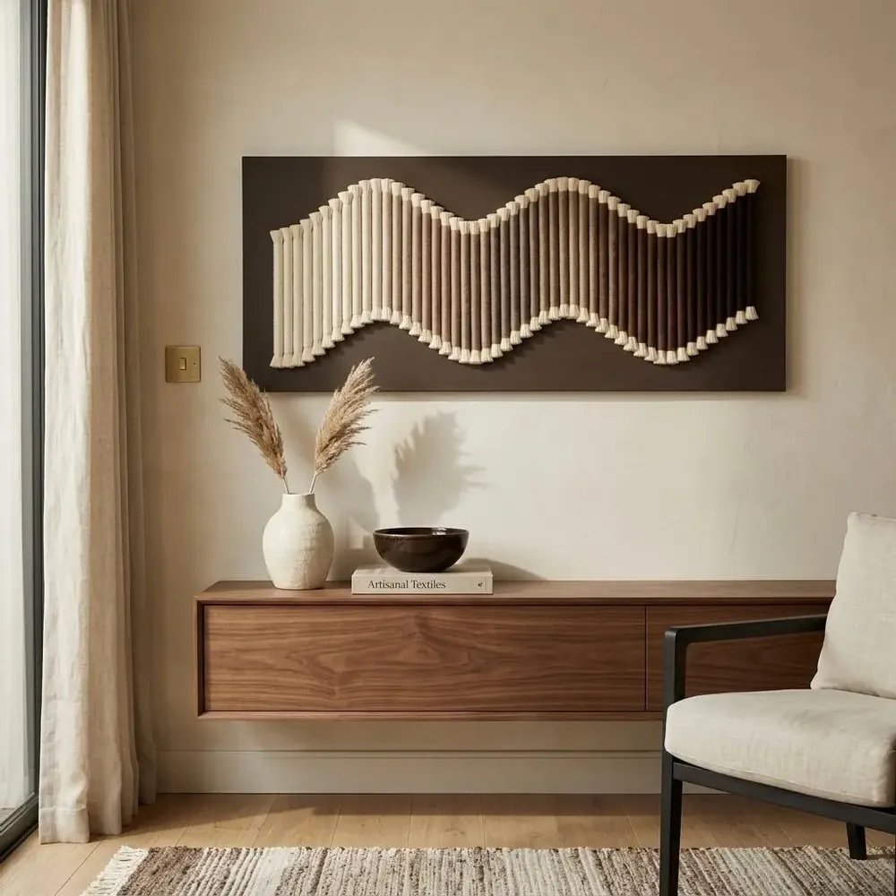 Autres décorations murales - Ethereal Wave : décoration murale textile 3D ombrée faite à la main av - SARMAL DESIGN