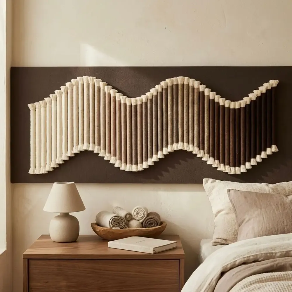 Autres décorations murales - Ethereal Wave : décoration murale textile 3D ombrée faite à la main av - SARMAL DESIGN