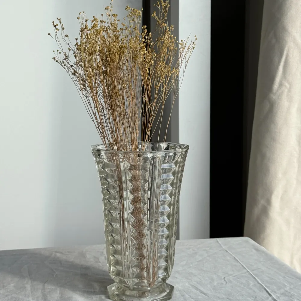 Vases - Vintage Geometric Molded Glass Flared Vase H21 - OFFICE OBJETS