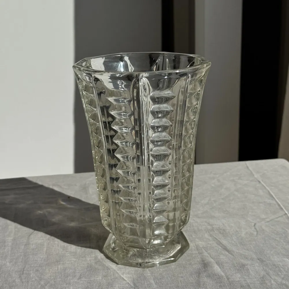 Vases - Vintage Geometric Molded Glass Flared Vase H21 - OFFICE OBJETS