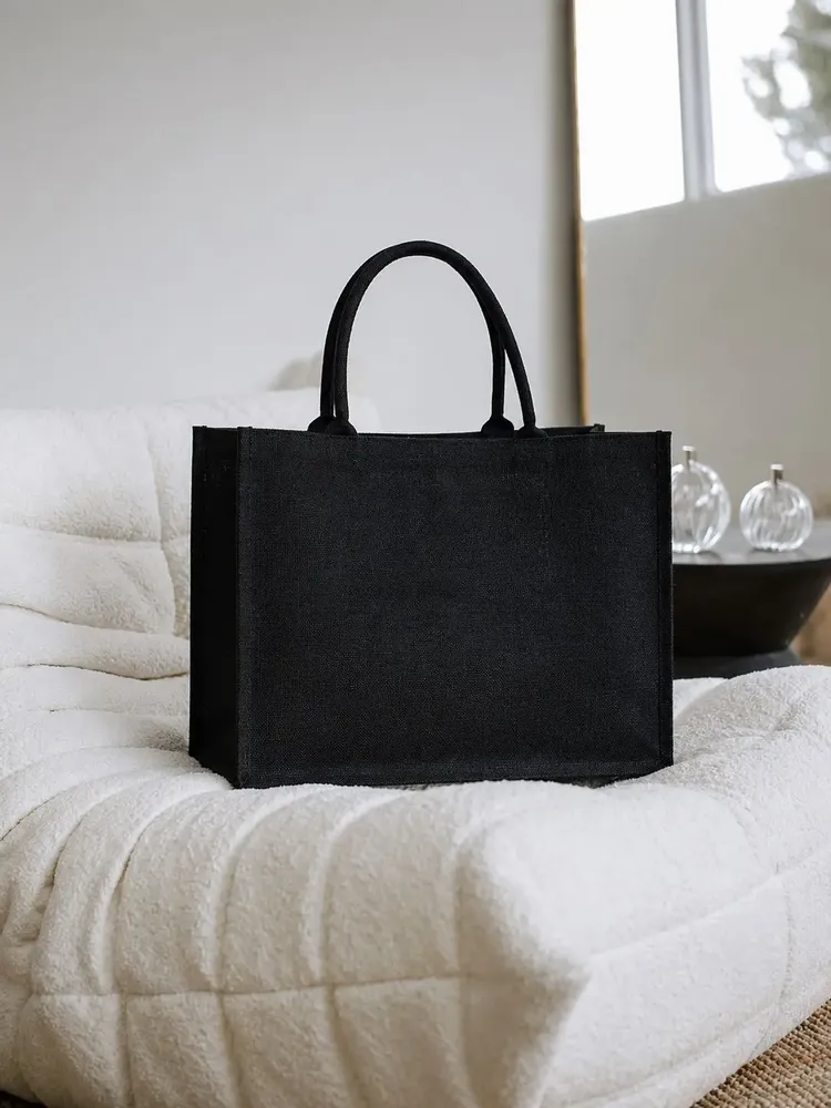 Bags and totes - Reusable Black Jute Bag — Ibiza L (45 × 20 × 34 cm) - MOONPACK