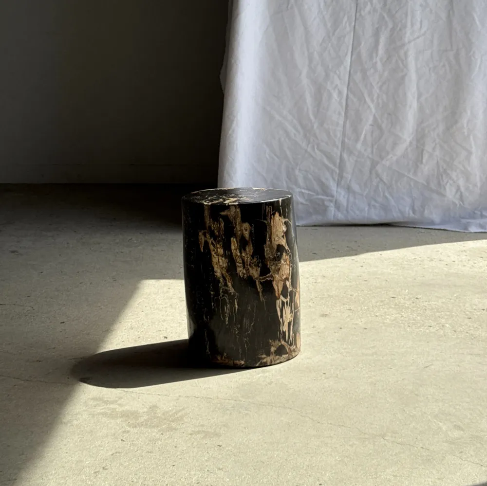 Stools - Black petrified wood side table beige side H35 D24 - 3352 - OFFICE OBJETS