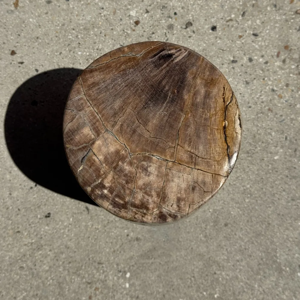 Stools - Small side table in beige grey petrified wood H28 D18 - 3325 - OFFICE OBJETS