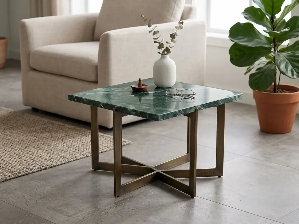 Other tables - Green marble top — 450 × 450 mm square - SAGIT