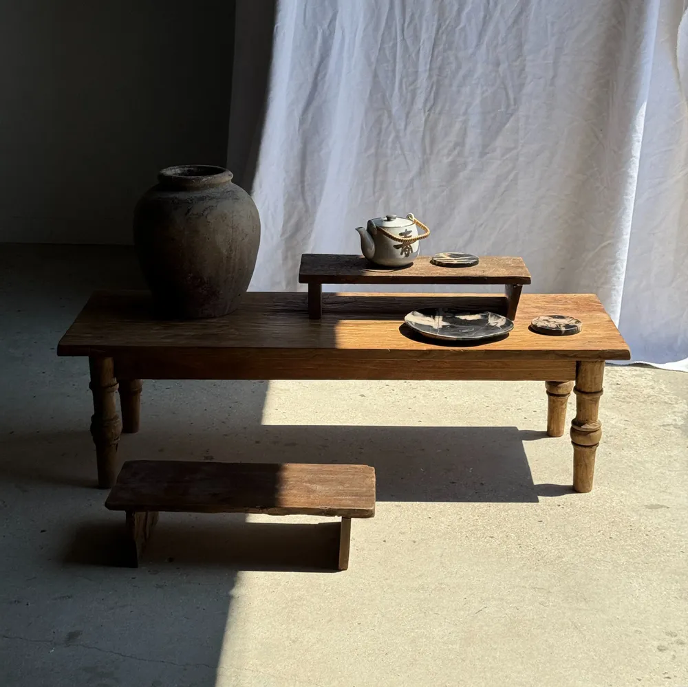 Stools - Small low bench in ancient teak from Indonesia H14 L50 - OFFICE OBJETS