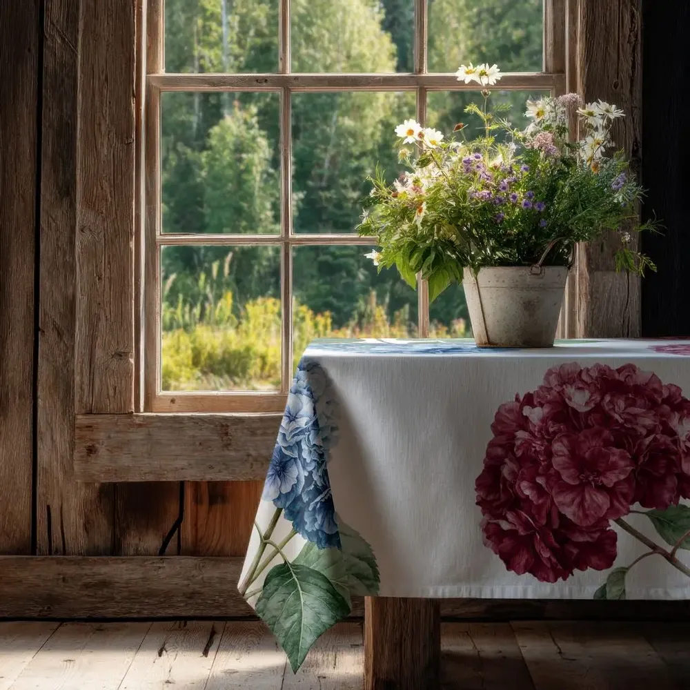 Table cloths - 100% linen tablecloth HYDRANGEA 140x250cm - NORRAVILLA