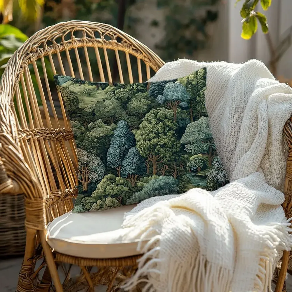 Fabric cushions - 100% linen pilowcase - Green forest - Verdure tapestry print - NORRAVILLA