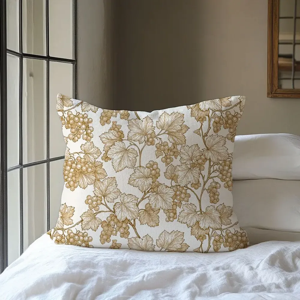 Comforters and pillows - 100% Linen Pillowcase - Golden grapes print on heavy linen - NORRAVILLA