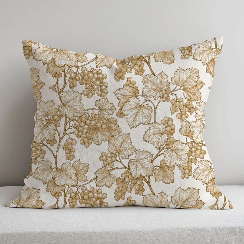 Comforters and pillows - 100% Linen Pillowcase - Golden grapes print on heavy linen - NORRAVILLA