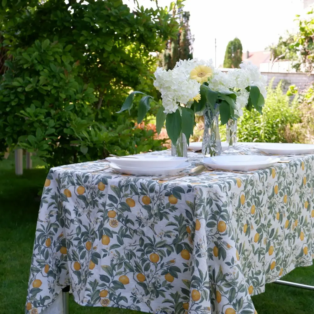 Nappes - Nappe 100 % lin - Imprimé citron italien sur lin épais - NORRAVILLA