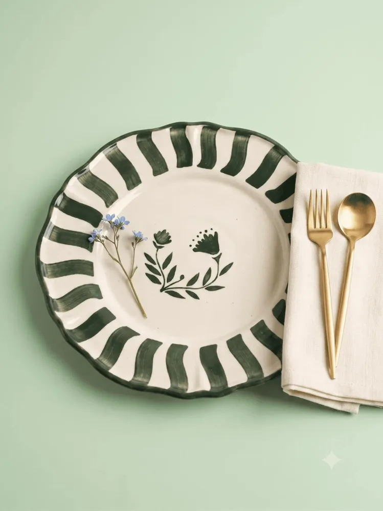 Everyday plates - Scalloped Floral Dinner Plate | Hand-crafted Ceramic |10.5 Inch - CASA AMAROSA