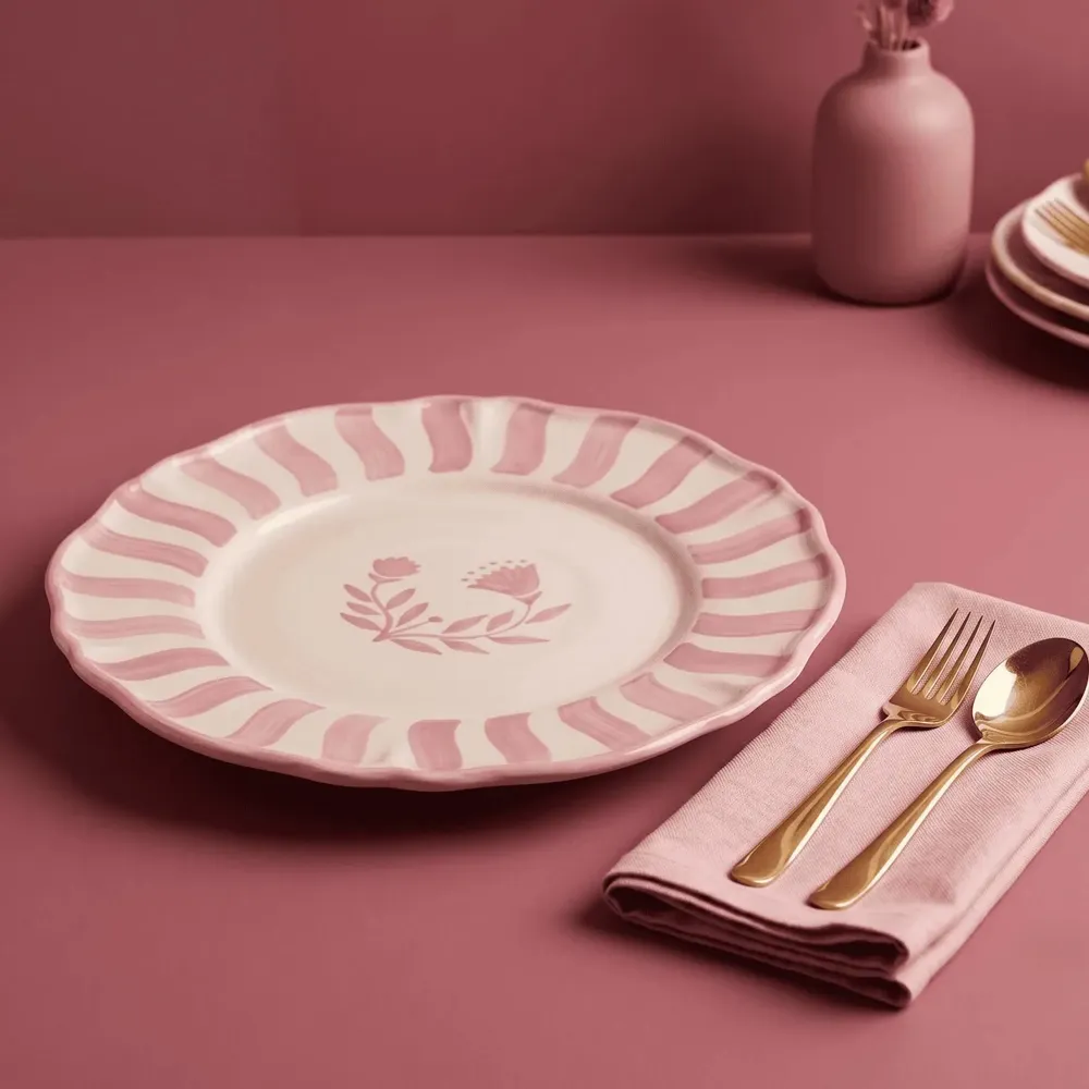 Everyday plates - Scalloped Floral Dinner Plate | Hand-crafted Ceramic |10.5 Inch - CASA AMAROSA