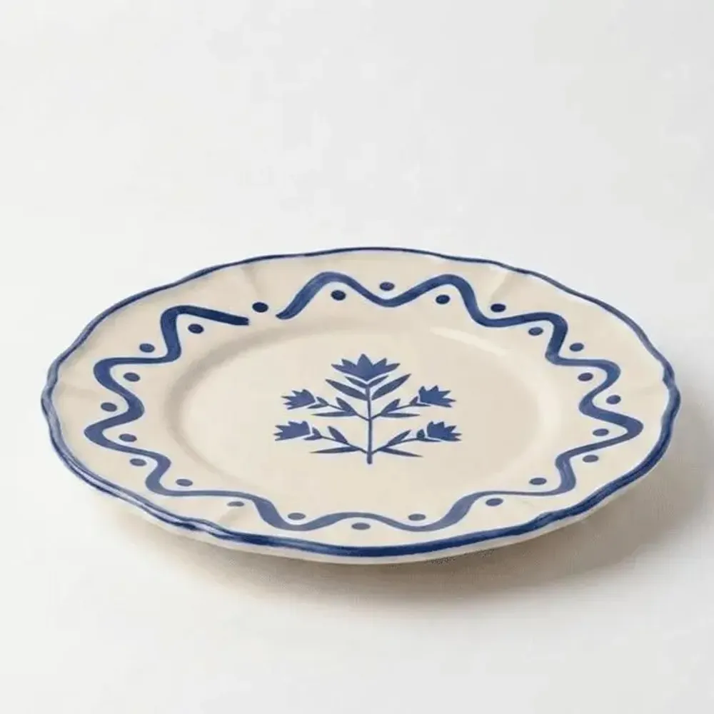 Everyday plates - Scalloped Floral Dessert Plate | Hand-crafted Ceramic | 8.5 Inch - CASA AMAROSA