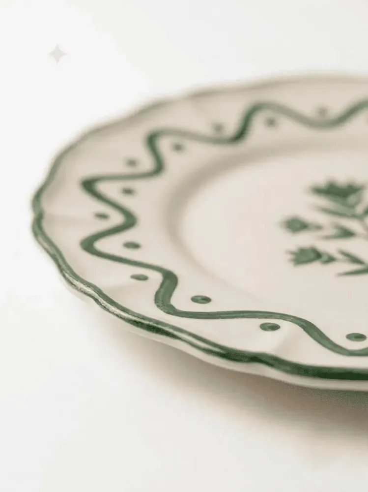 Everyday plates - Scalloped Floral Dessert Plate | Hand-crafted Ceramic | 8.5 Inch - CASA AMAROSA