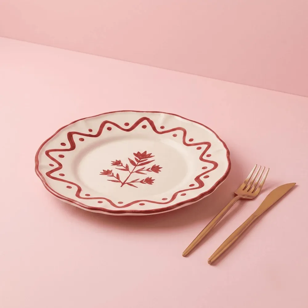 Everyday plates - Scalloped Floral Dessert Plate | Hand-crafted Ceramic | 8.5 Inch - CASA AMAROSA
