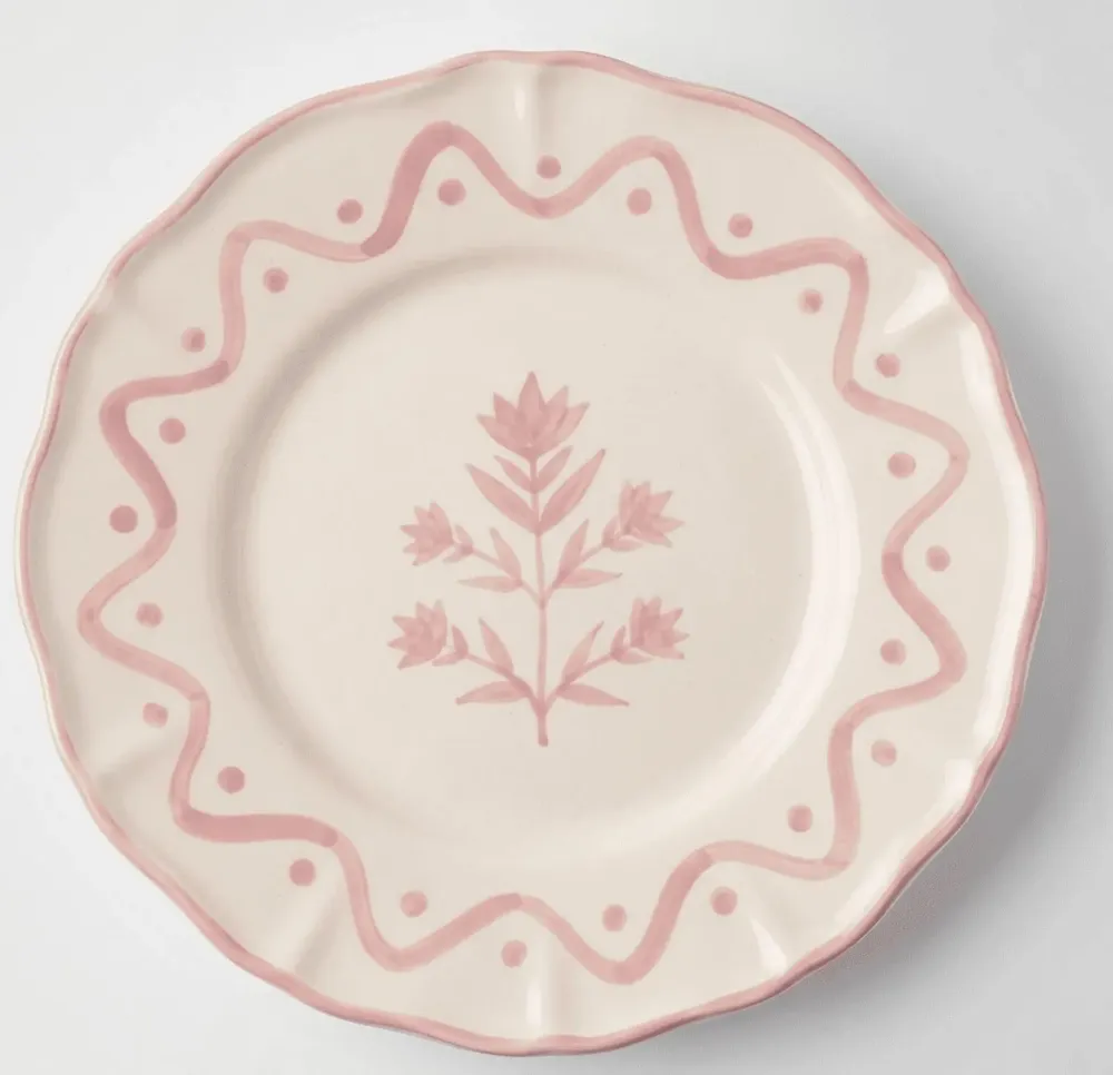 Everyday plates - Scalloped Floral Dessert Plate | Hand-crafted Ceramic | 8.5 Inch - CASA AMAROSA