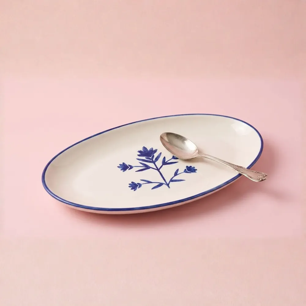 Everyday plates - Floral Oval Platter | Hand-crafted Ceramic | 14x7 - CASA AMAROSA