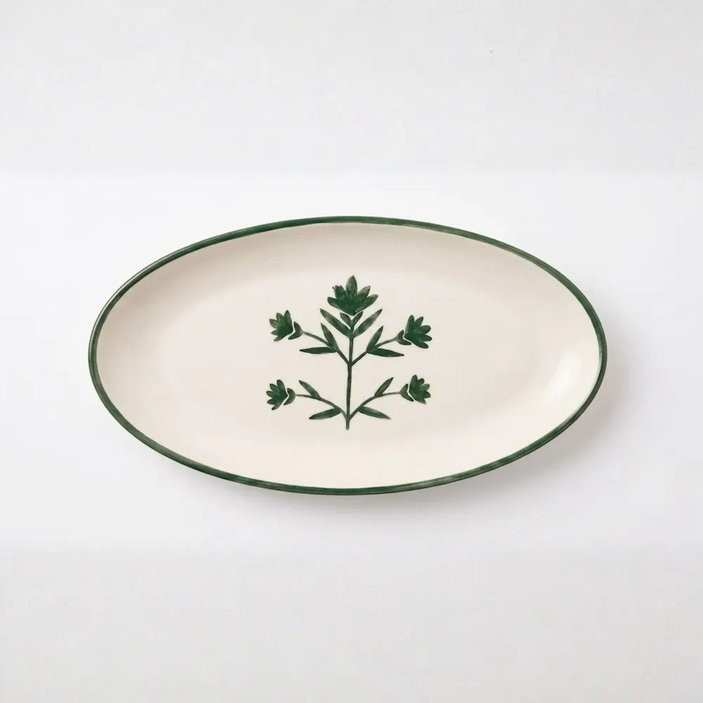 Everyday plates - Floral Oval Platter | Hand-crafted Ceramic | 14x7 - CASA AMAROSA