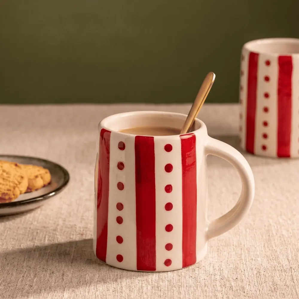 Everyday plates - Stripe & Dot Mug | Hand-Painted Ceramic Stoneware | 4 Inch - CASA AMAROSA