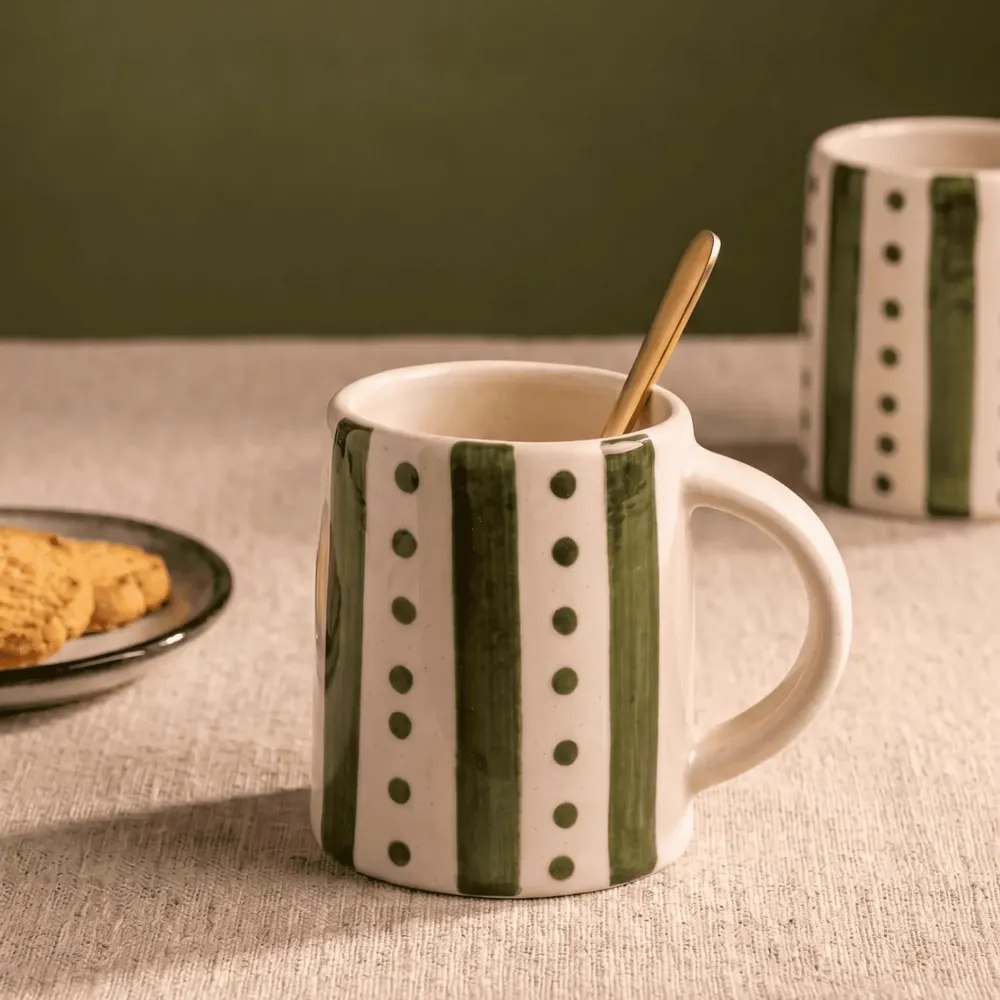 Everyday plates - Stripe & Dot Mug | Hand-Painted Ceramic Stoneware | 4 Inch - CASA AMAROSA