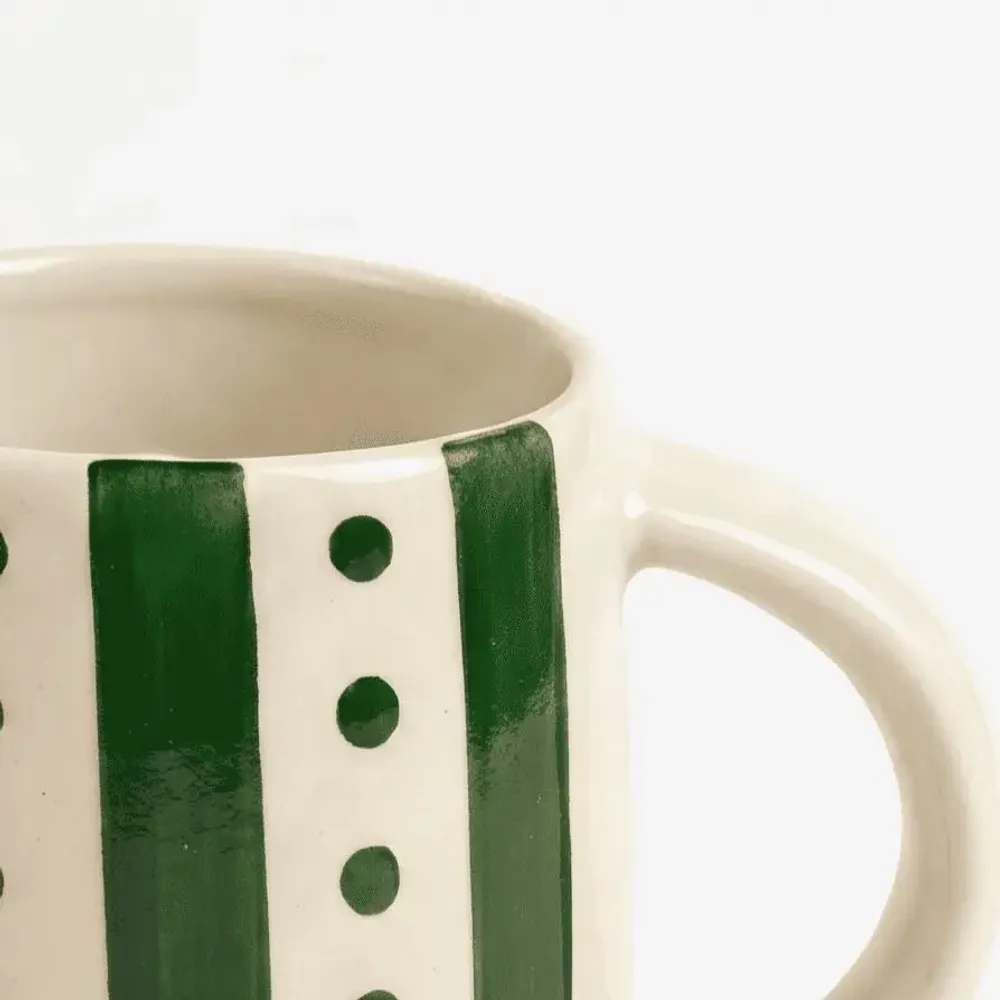 Everyday plates - Stripe & Dot Mug | Hand-Painted Ceramic Stoneware | 4 Inch - CASA AMAROSA