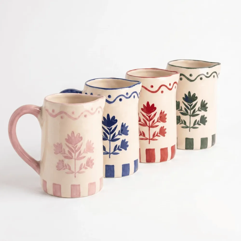 Ceramic - Floral Striped Pitcher | Hand-painted Ceramic | 6 Inch - CASA AMAROSA