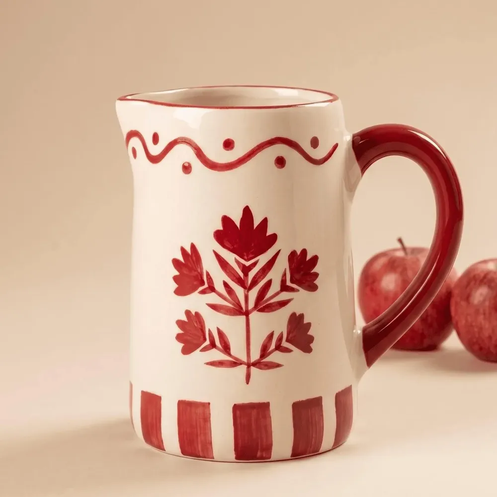 Ceramic - Floral Striped Pitcher | Hand-painted Ceramic | 6 Inch - CASA AMAROSA