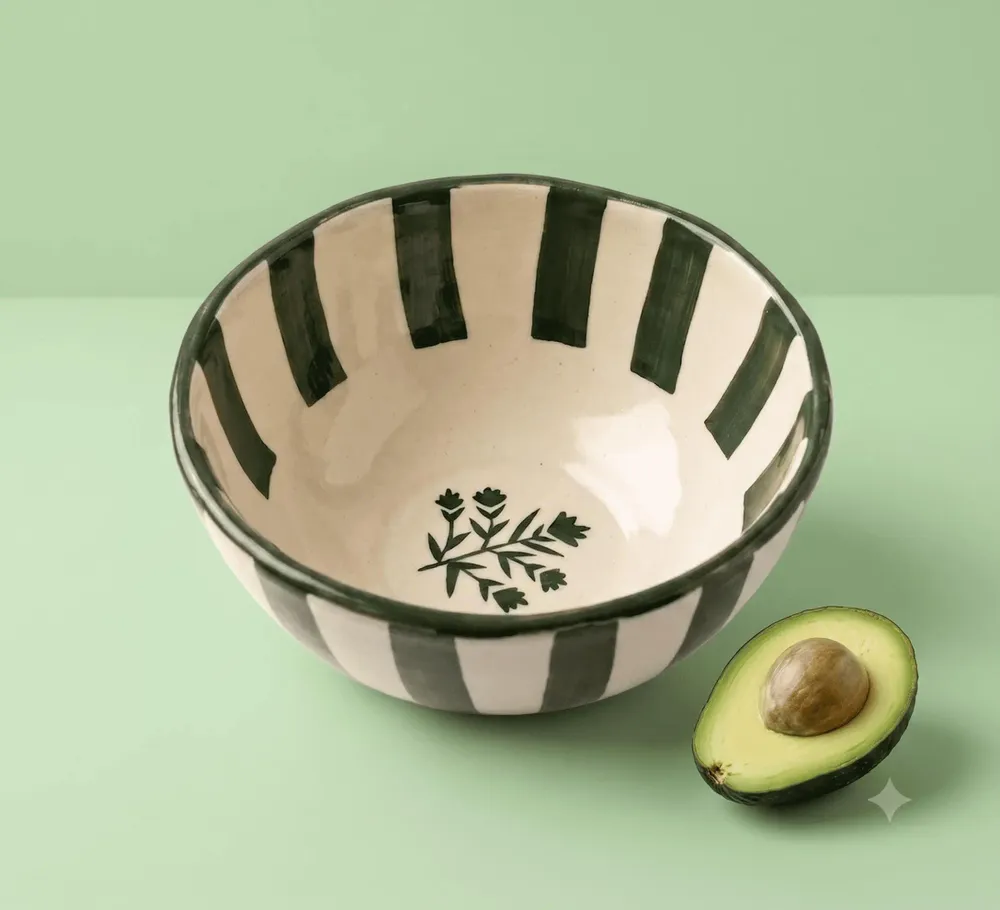 Bowls - Striped Floral Serving Bowl | Hand-crafted Ceramic | 5.5x5.5 - CASA AMAROSA