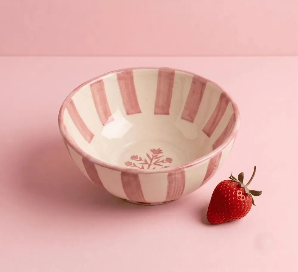 Bowls - Striped Floral Serving Bowl | Hand-crafted Ceramic | 5.5x5.5 - CASA AMAROSA