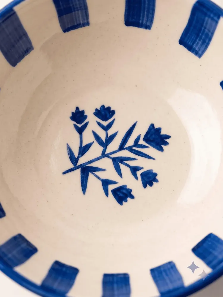 Bowls - Striped Floral Serving Bowl | Hand-crafted Ceramic | 5.5x5.5 - CASA AMAROSA