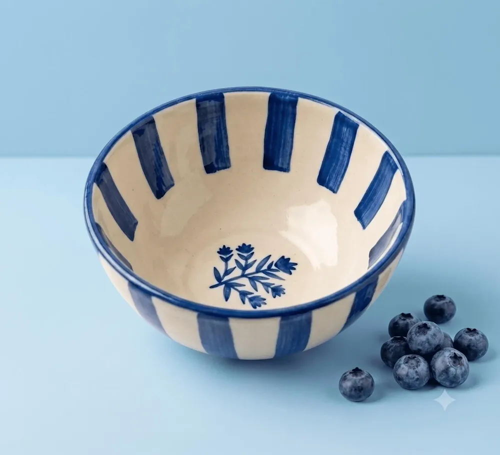 Bowls - Striped Floral Serving Bowl | Hand-crafted Ceramic | 5.5x5.5 - CASA AMAROSA
