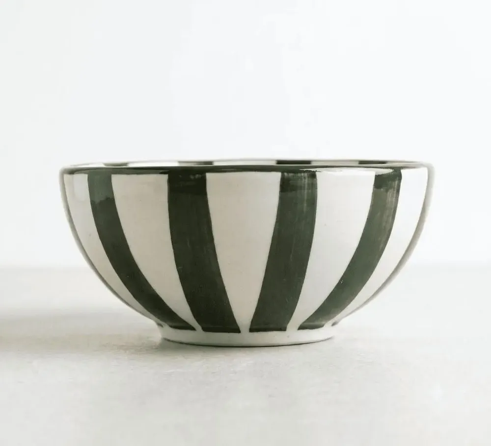Bowls - Striped Floral Serving Bowl | Hand-crafted Ceramic | 5.5x5.5 - CASA AMAROSA