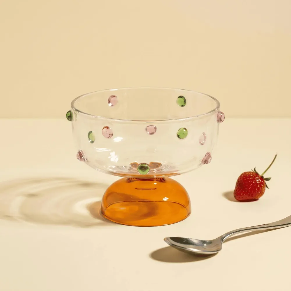 Glass - Borosilicate Glass Dessert Bowl | Confetti Dot Rim | 4x3 In - CASA AMAROSA