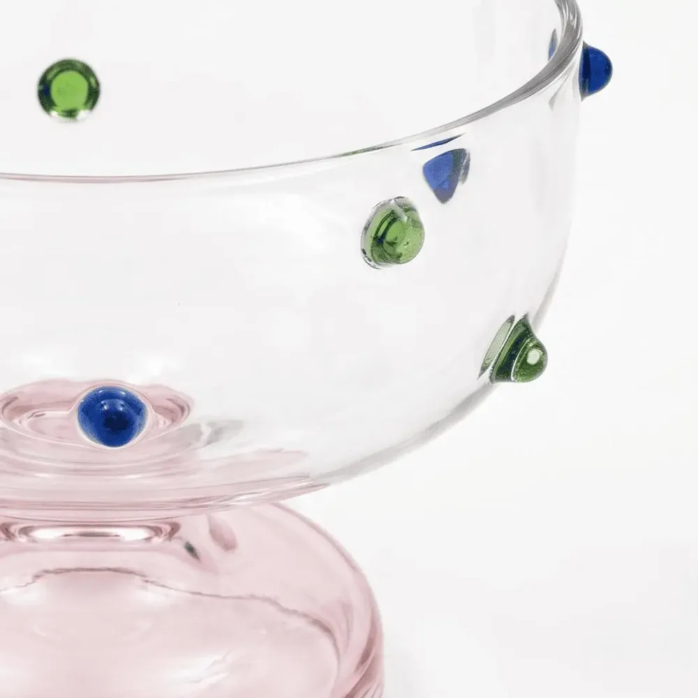 Glass - Borosilicate Glass Dessert Bowl | Confetti Dot Rim | 4x3 In - CASA AMAROSA