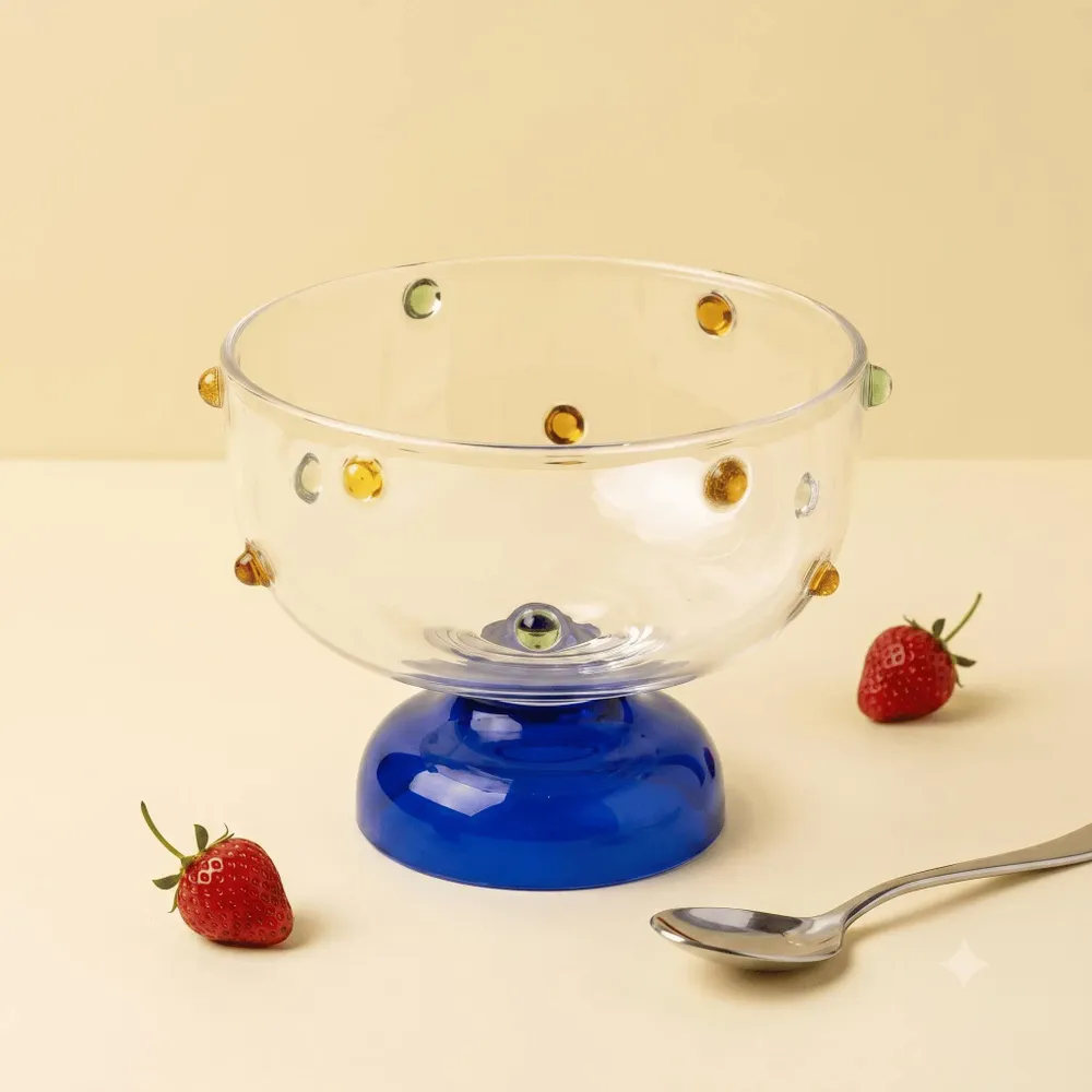 Glass - Borosilicate Glass Dessert Bowl | Confetti Dot Rim | 4x3 In - CASA AMAROSA