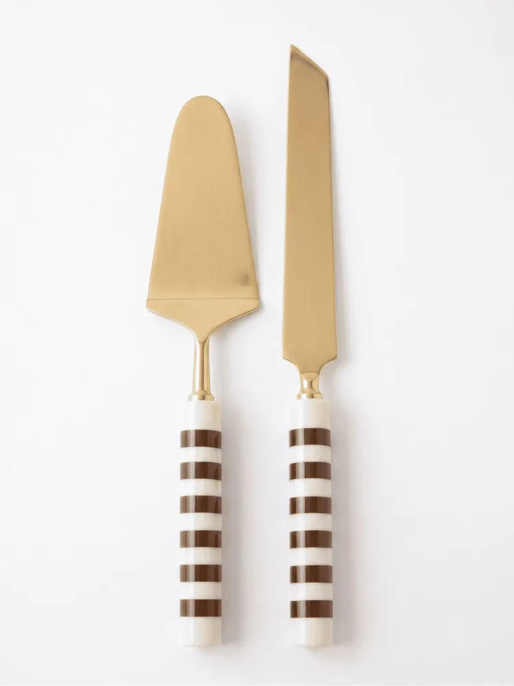 Knives - Stripe Cake Knife Set | Resin Handle | Set Of 2 - CASA AMAROSA