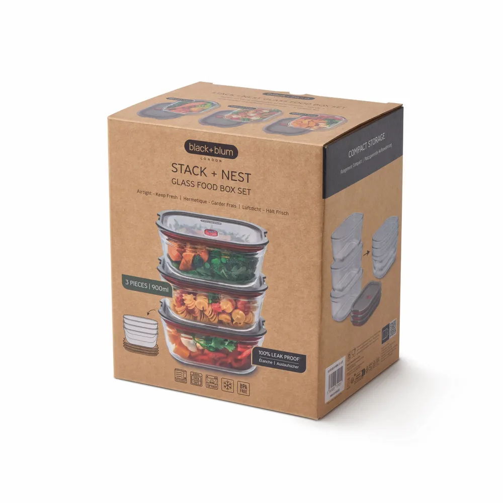 Food storage - BLACK + BLUM Stack + Nest Glass Food Storage Container Set | Mixed Set - BLACK+BLUM EUROPE