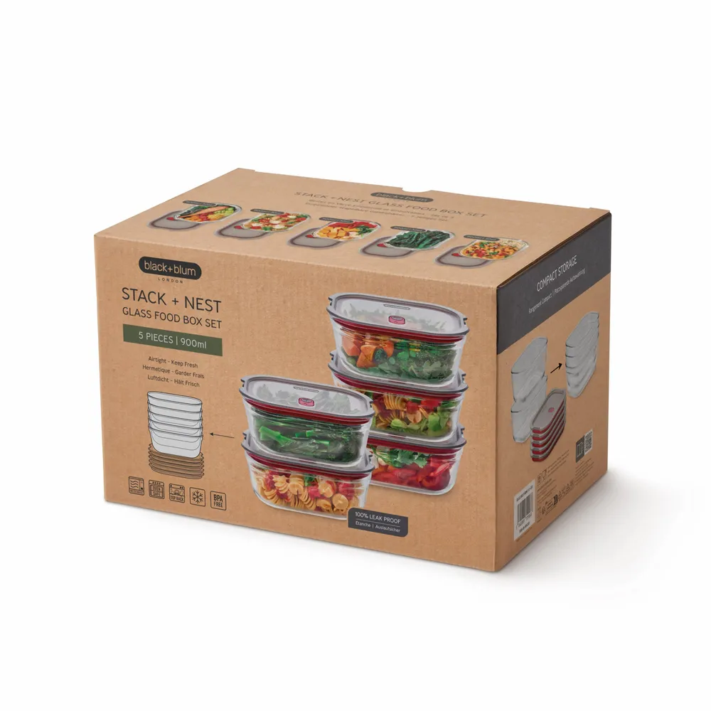 Food storage - BLACK + BLUM Stack + Nest Glass Food Storage Container Set | Mixed Set - BLACK+BLUM EUROPE