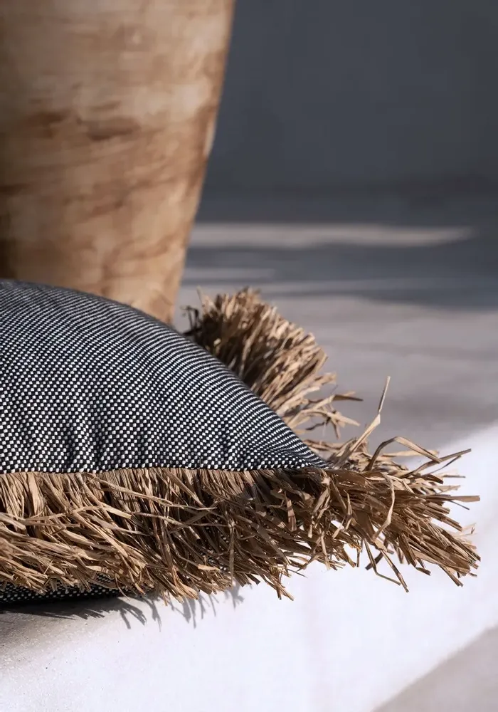 Cushions - The Cotton Bonita Cushion Cover - Natural Black - 60x60 - BAZAR BIZAR LIVING