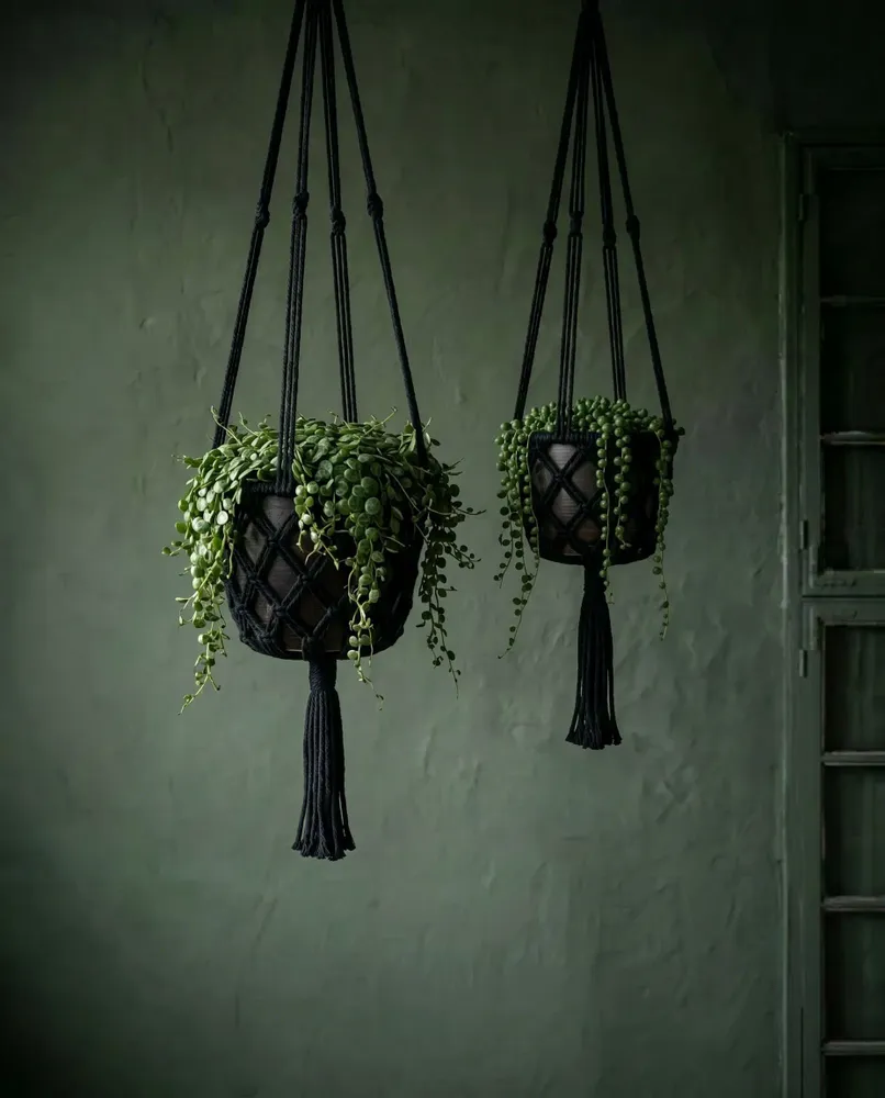 Decorative objects - The Macrame Plant Holder - Black - M - BAZAR BIZAR LIVING