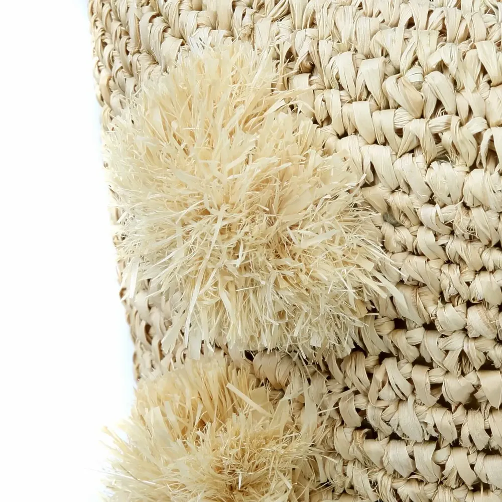 Stools - The Raffia Pom Pom Stool - BAZAR BIZAR LIVING