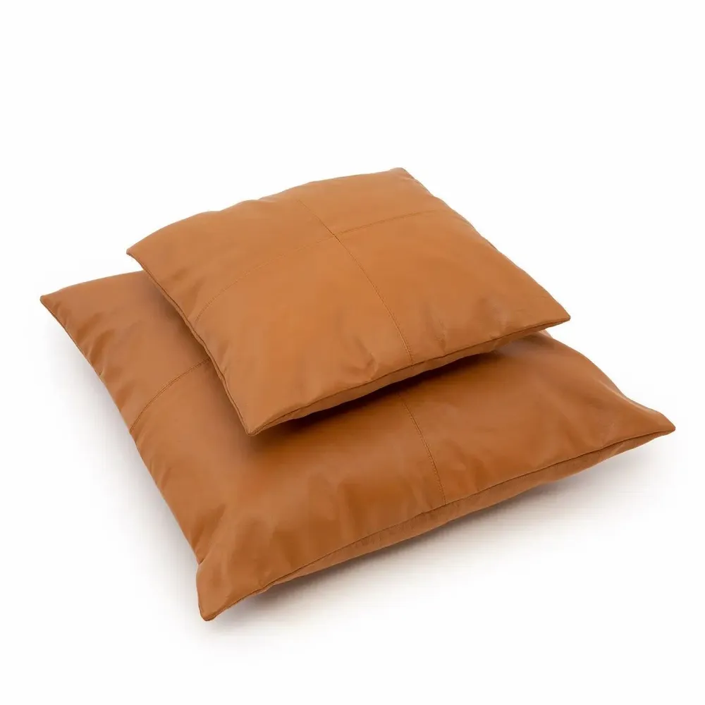 Coussins - La Housse de Coussin Four Leather Panel - Camel - 40x40 - BAZAR BIZAR LIVING
